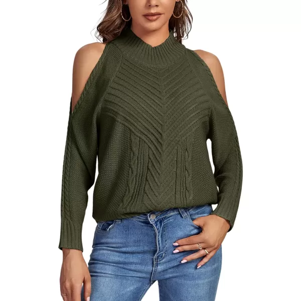 LYANER Women's Casual Cold Shoulder Long Sleeve Mock Neck Knit Sweater Pullover Tops