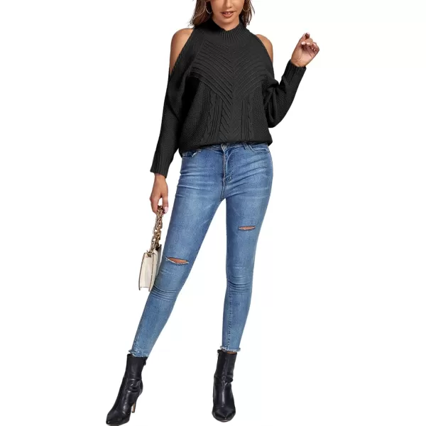 LYANER Women's Casual Cold Shoulder Long Sleeve Mock Neck Knit Sweater Pullover Tops