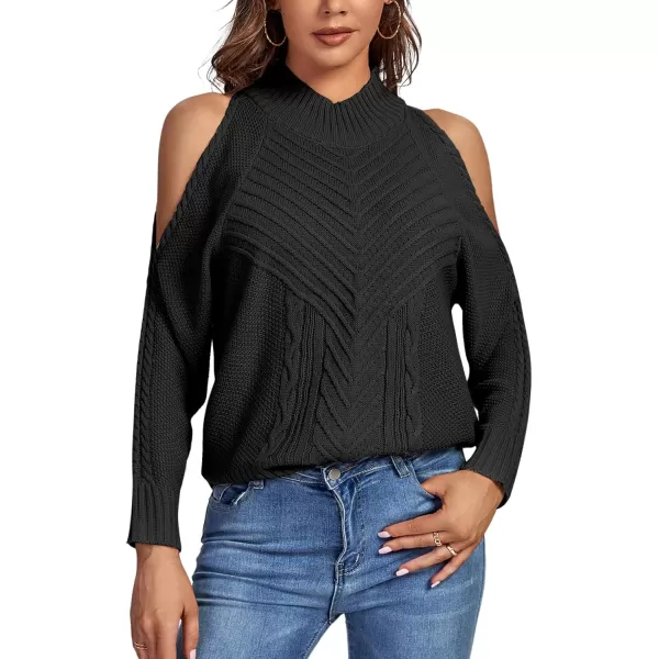 LYANER Women's Casual Cold Shoulder Long Sleeve Mock Neck Knit Sweater Pullover Tops