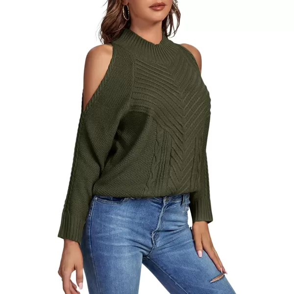 LYANER Women's Casual Cold Shoulder Long Sleeve Mock Neck Knit Sweater Pullover Tops