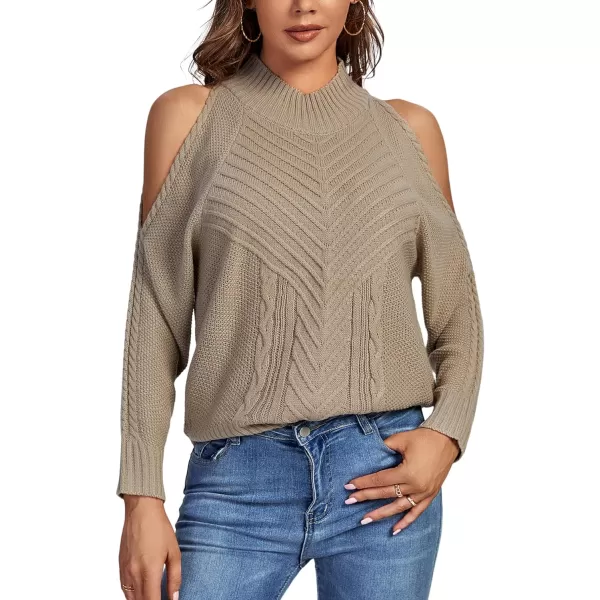 LYANER Women's Casual Cold Shoulder Long Sleeve Mock Neck Knit Sweater Pullover Tops