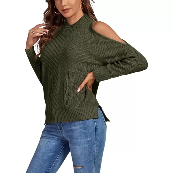 LYANER Women's Casual Cold Shoulder Long Sleeve Mock Neck Knit Sweater Pullover Tops