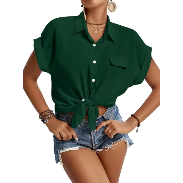 LYANER Women's Casual Collared Rolled Up Cap Sleeves Button Down Work Blouse Shirt Tops