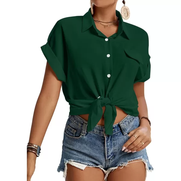 LYANER Women's Casual Collared Rolled Up Cap Sleeves Button Down Work Blouse Shirt Tops