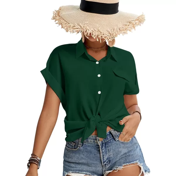 LYANER Women's Casual Collared Rolled Up Cap Sleeves Button Down Work Blouse Shirt Tops
