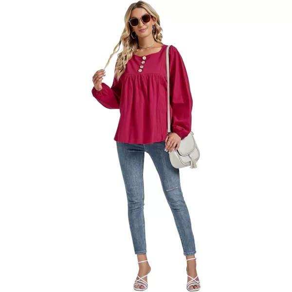 LYANER Women's Casual Crewneck Half Button Long Sleeve Loose Blouse Shirt Tops
