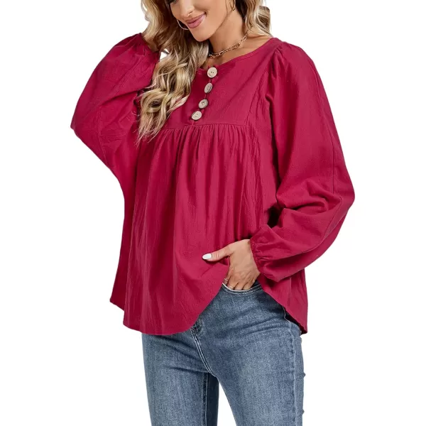 LYANER Women's Casual Crewneck Half Button Long Sleeve Loose Blouse Shirt Tops