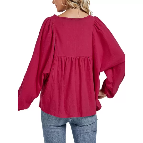 LYANER Women's Casual Crewneck Half Button Long Sleeve Loose Blouse Shirt Tops