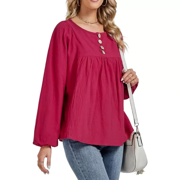 LYANER Women's Casual Crewneck Half Button Long Sleeve Loose Blouse Shirt Tops