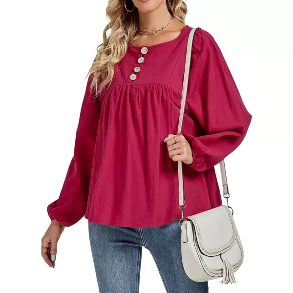 LYANER Women's Casual Crewneck Half Button Long Sleeve Loose Blouse Shirt Tops