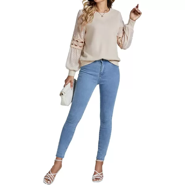 LYANER Women's Casual Crewneck Hollow Out Lace Crochet Sweatshirt Lantern Long Sleeve Pullover Tops