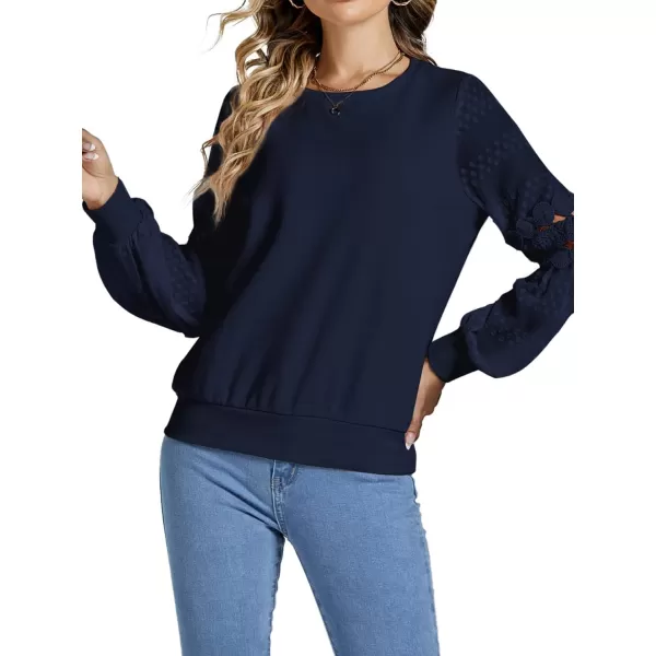 LYANER Women's Casual Crewneck Hollow Out Lace Crochet Sweatshirt Lantern Long Sleeve Pullover Tops