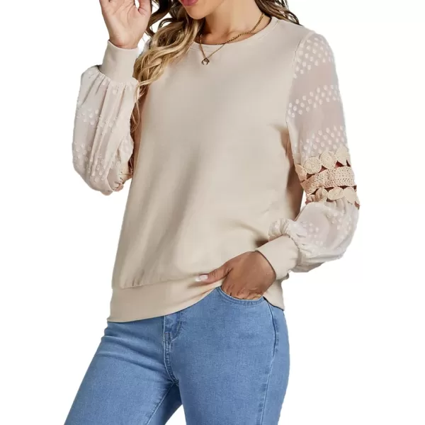 LYANER Women's Casual Crewneck Hollow Out Lace Crochet Sweatshirt Lantern Long Sleeve Pullover Tops