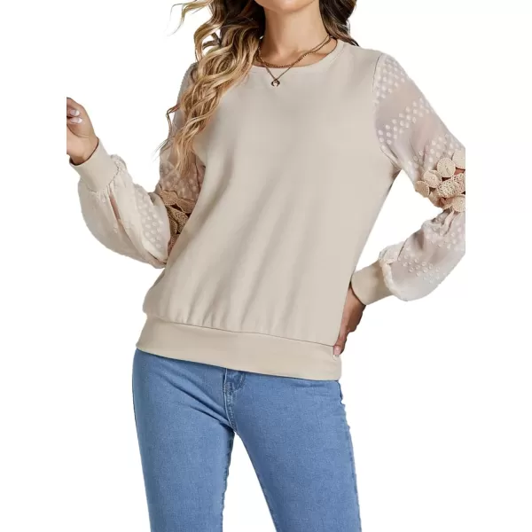 LYANER Women's Casual Crewneck Hollow Out Lace Crochet Sweatshirt Lantern Long Sleeve Pullover Tops