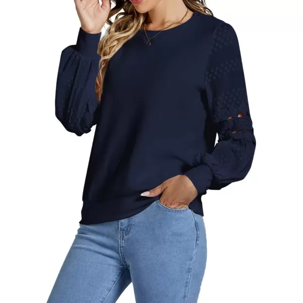 LYANER Women's Casual Crewneck Hollow Out Lace Crochet Sweatshirt Lantern Long Sleeve Pullover Tops