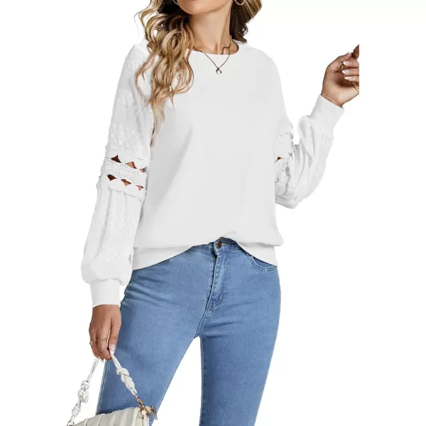 LYANER Women's Casual Crewneck Hollow Out Lace Crochet Sweatshirt Lantern Long Sleeve Pullover Tops