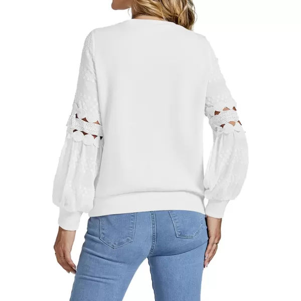LYANER Women's Casual Crewneck Hollow Out Lace Crochet Sweatshirt Lantern Long Sleeve Pullover Tops