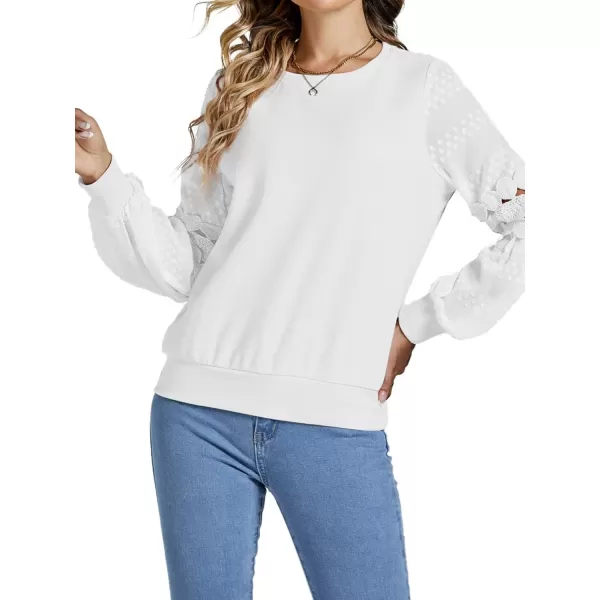 LYANER Women's Casual Crewneck Hollow Out Lace Crochet Sweatshirt Lantern Long Sleeve Pullover Tops