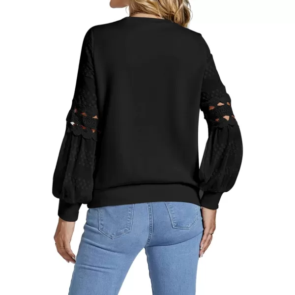 LYANER Women's Casual Crewneck Hollow Out Lace Crochet Sweatshirt Lantern Long Sleeve Pullover Tops