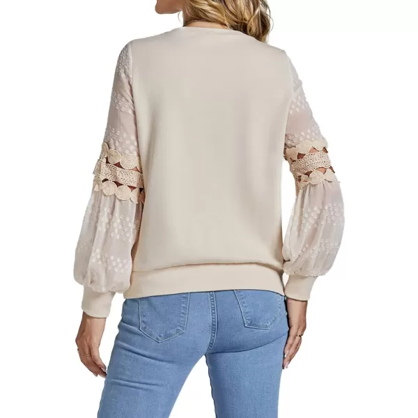 LYANER Women's Casual Crewneck Hollow Out Lace Crochet Sweatshirt Lantern Long Sleeve Pullover Tops