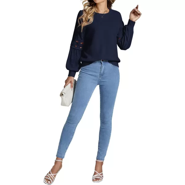 LYANER Women's Casual Crewneck Hollow Out Lace Crochet Sweatshirt Lantern Long Sleeve Pullover Tops