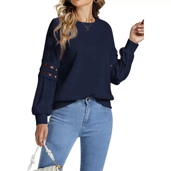 LYANER Women's Casual Crewneck Hollow Out Lace Crochet Sweatshirt Lantern Long Sleeve Pullover Tops