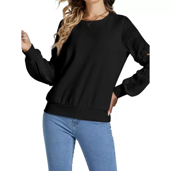LYANER Women's Casual Crewneck Hollow Out Lace Crochet Sweatshirt Lantern Long Sleeve Pullover Tops