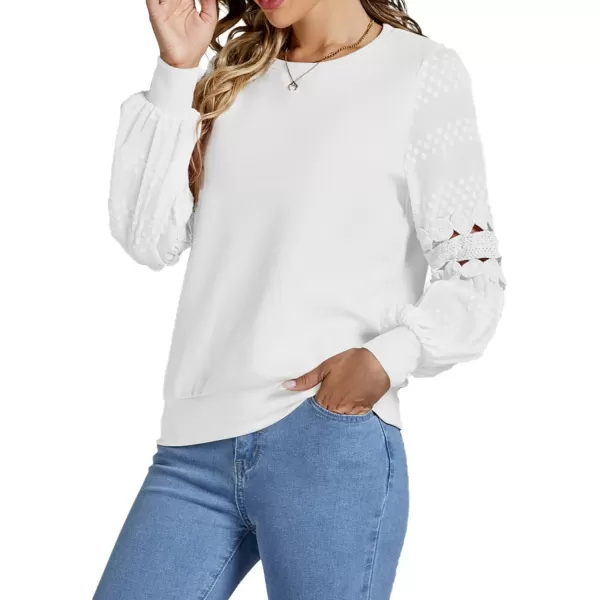 LYANER Women's Casual Crewneck Hollow Out Lace Crochet Sweatshirt Lantern Long Sleeve Pullover Tops