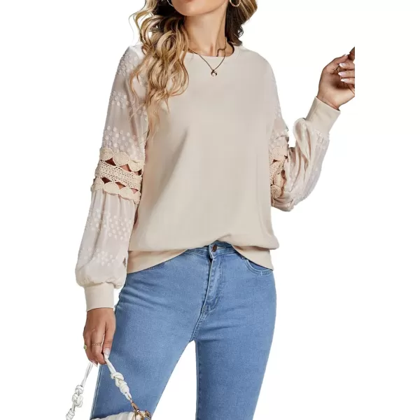 LYANER Women's Casual Crewneck Hollow Out Lace Crochet Sweatshirt Lantern Long Sleeve Pullover Tops