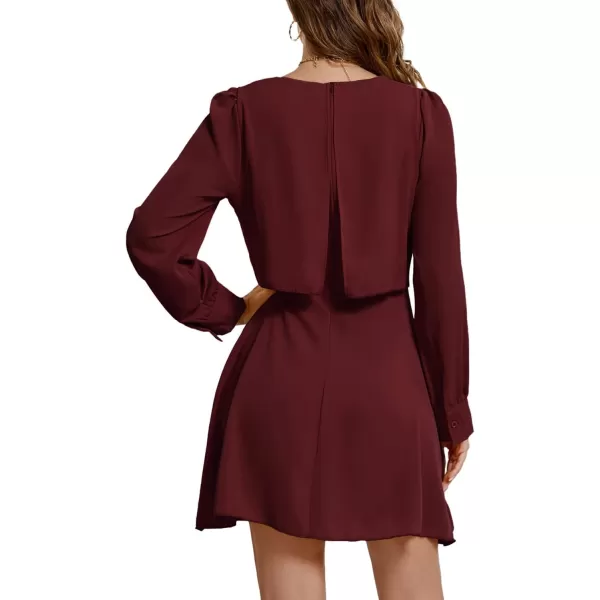LYANER Women's Casual Crewneck Long Sleeve Layered Ruffle Hem A Line Mini Dress