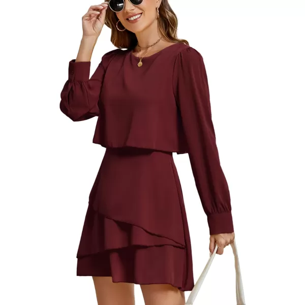 LYANER Women's Casual Crewneck Long Sleeve Layered Ruffle Hem A Line Mini Dress