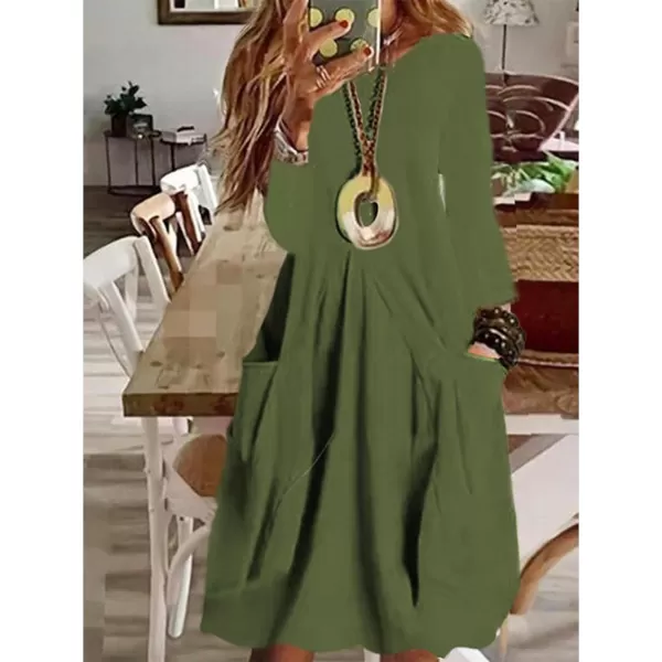 LYANER Women's Casual Crewneck Long Sleeve Loose Fit Midi Dress with Pocket
