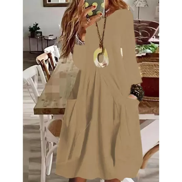 LYANER Women's Casual Crewneck Long Sleeve Loose Fit Midi Dress with Pocket