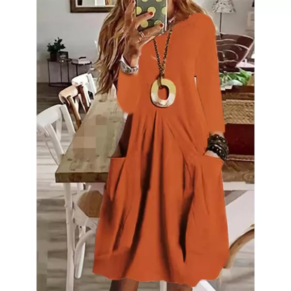 LYANER Women's Casual Crewneck Long Sleeve Loose Fit Midi Dress with Pocket