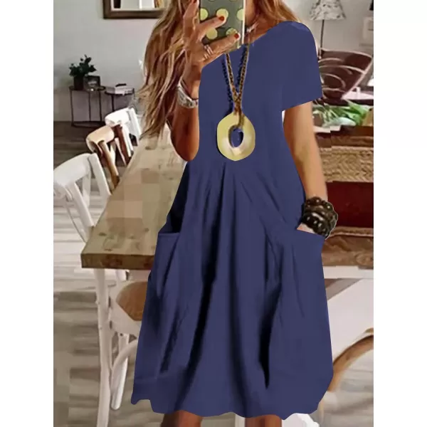 LYANER Women's Casual Crewneck Short Sleeve Loose Fit Midi Dress with Pocket