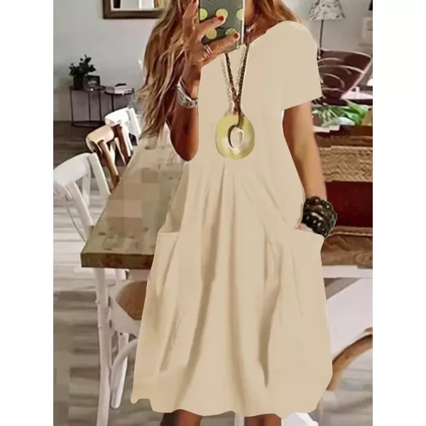 LYANER Women's Casual Crewneck Short Sleeve Loose Fit Midi Dress with Pocket