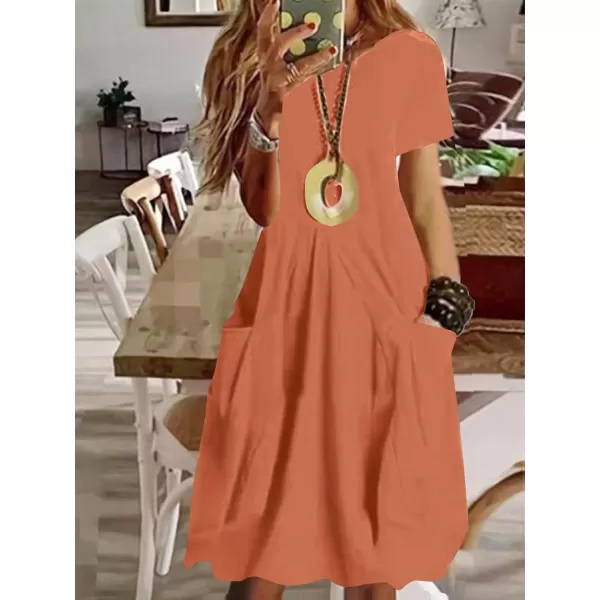 LYANER Women's Casual Crewneck Short Sleeve Loose Fit Midi Dress with Pocket