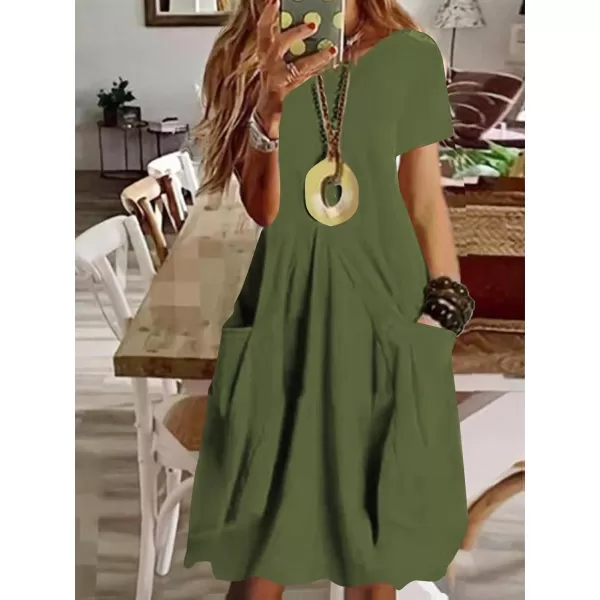 LYANER Women's Casual Crewneck Short Sleeve Loose Fit Midi Dress with Pocket