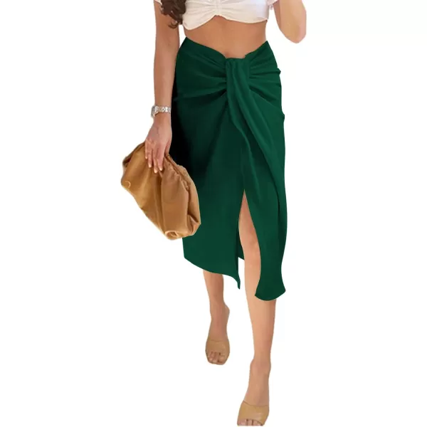 LYANER Women's Casual Draped Ruched Front High Waist Split Slit Hem Midi Skirt
