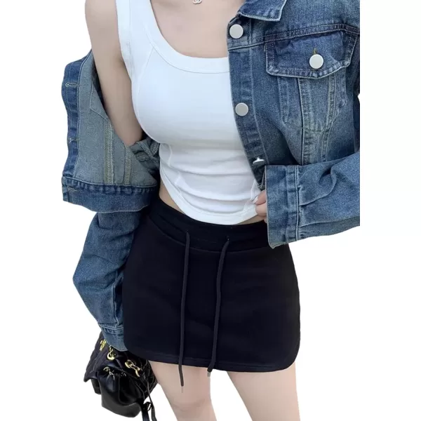 LYANER Women's Casual Drawstring High Waist Mini Short Skirt with Zipper Pockets