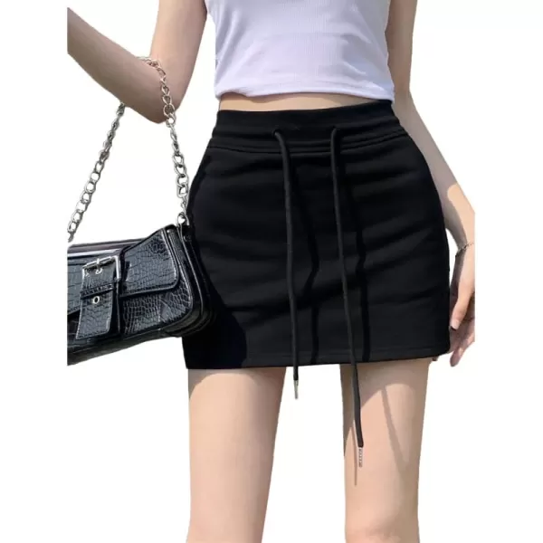 LYANER Women's Casual Drawstring High Waist Mini Short Skirt with Zipper Pockets