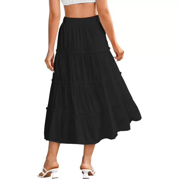 LYANER Women's Casual Elastic High Waist Layer Ruffle A Line Swing Long Maxi Skirt