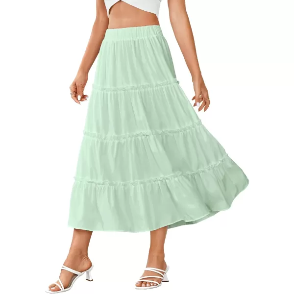 LYANER Women's Casual Elastic High Waist Layer Ruffle A Line Swing Long Maxi Skirt