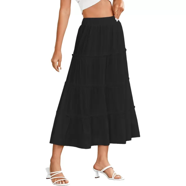 LYANER Women's Casual Elastic High Waist Layer Ruffle A Line Swing Long Maxi Skirt