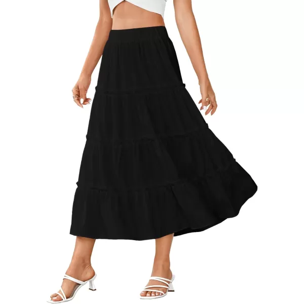 LYANER Women's Casual Elastic High Waist Layer Ruffle A Line Swing Long Maxi Skirt