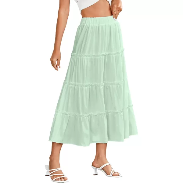 LYANER Women's Casual Elastic High Waist Layer Ruffle A Line Swing Long Maxi Skirt