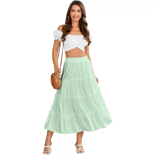 LYANER Women's Casual Elastic High Waist Layer Ruffle A Line Swing Long Maxi Skirt
