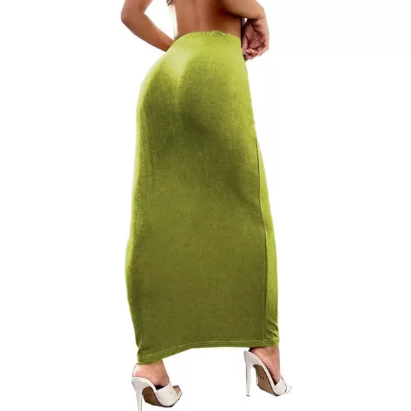 LYANER Women's Casual Elastic High Waist Solid Bodycon Long Maxi Skirt