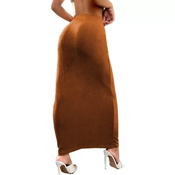 LYANER Women's Casual Elastic High Waist Solid Bodycon Long Maxi Skirt
