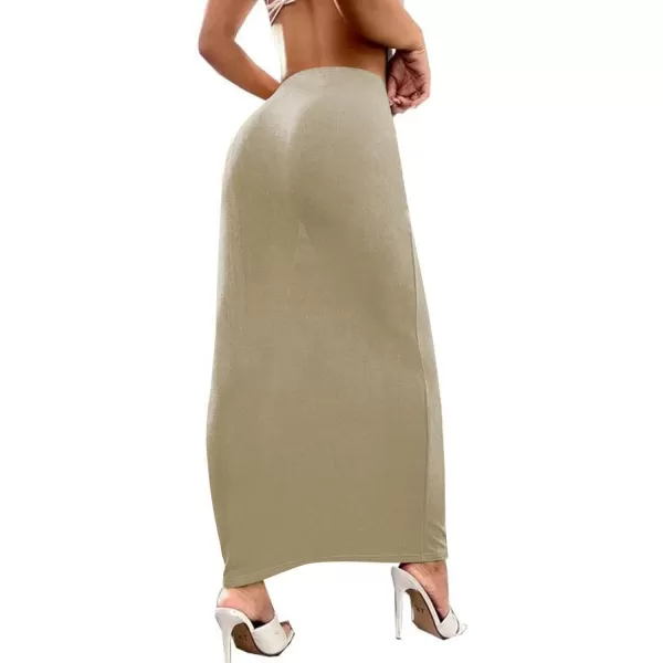 LYANER Women's Casual Elastic High Waist Solid Bodycon Long Maxi Skirt